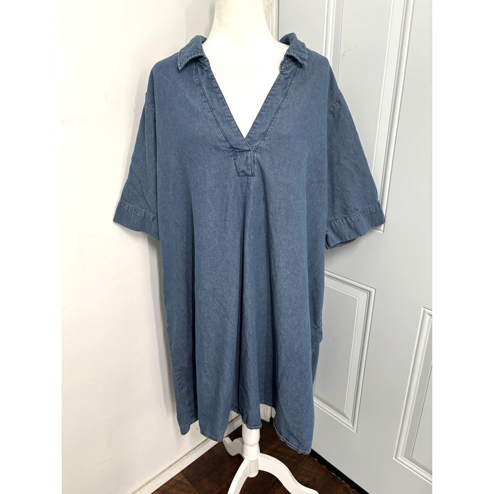 Jessica London Indigo Blue Denim-Look Long Sleeve Dress
